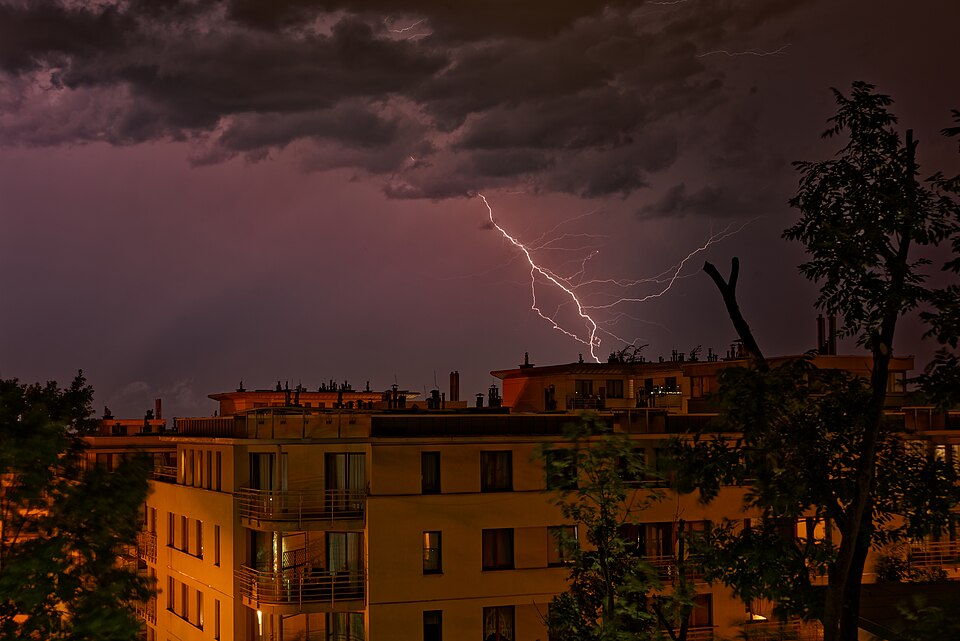 A night storm over the city, Kraków, Poland
